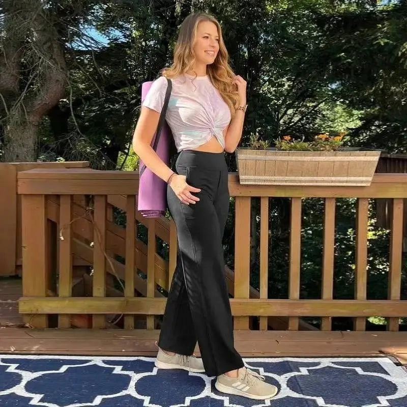 Women’s High-Waist Wide Leg Pants – Business Casual Yoga Dress Pants with Pockets