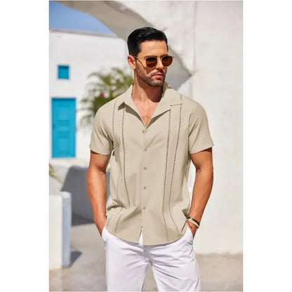 This Week's Special Price💥Men's Cuban Guayabera Shirt Short Sleeve V-Neck