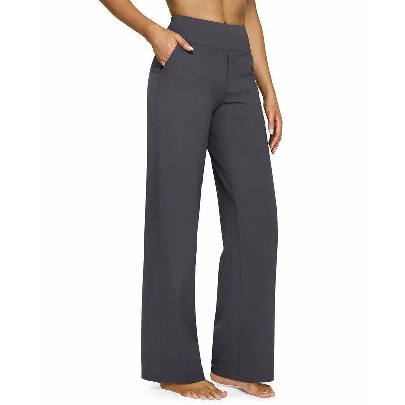 Women’s High-Waist Wide Leg Pants – Business Casual Yoga Dress Pants with Pockets