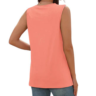 Women Summer Button Down V Neck T Shirts Sleeveless Loose Fit Fashion Tops