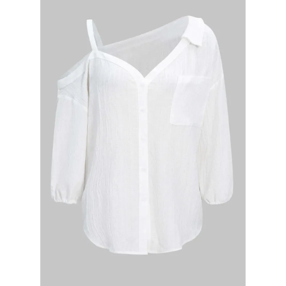Spring Summer Asymmetric Cold Shoulder Blouse Women