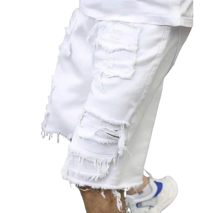 Raw Hem Denim Shorts with Rips – Edgy Urban Casual Warm-Weather Essential