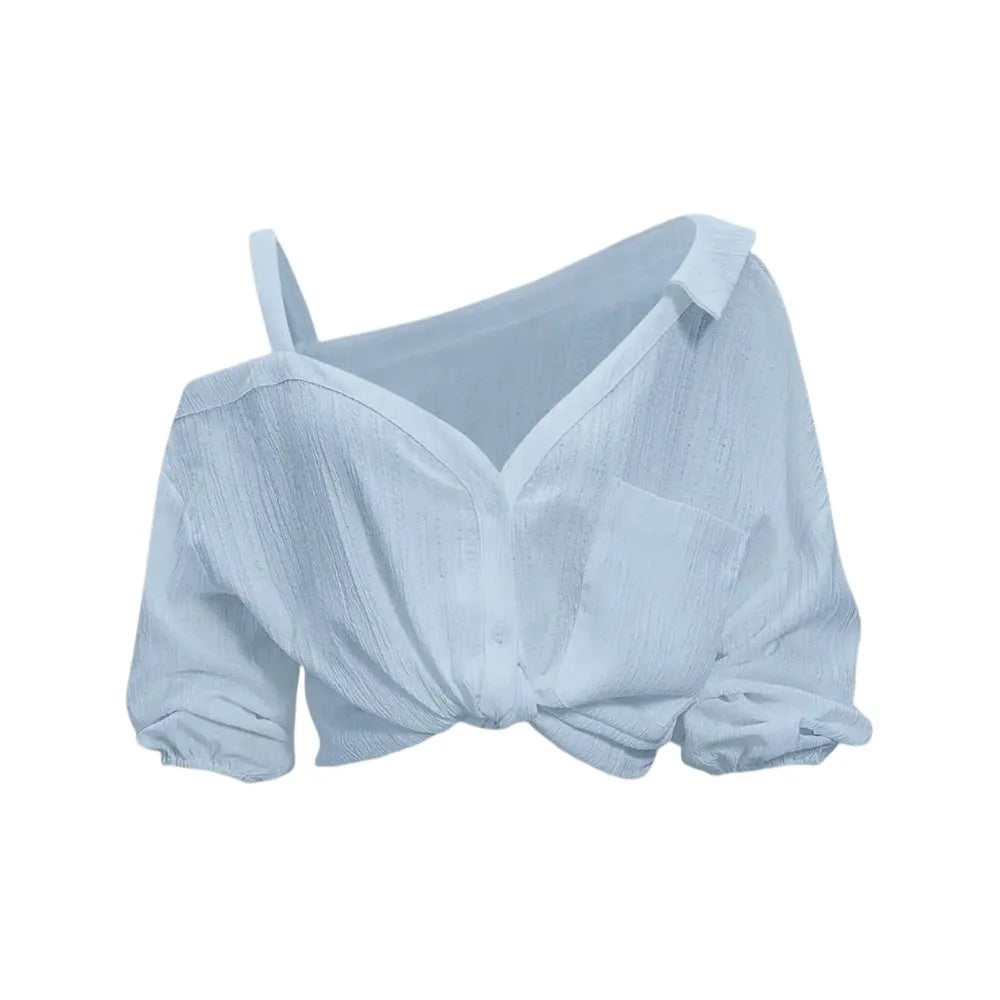 Spring Summer Asymmetric Cold Shoulder Blouse Women