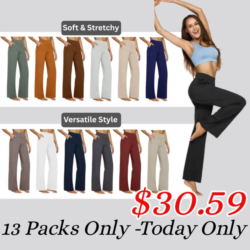 Women’s High-Waist Wide Leg Pants – Business Casual Yoga Dress Pants with Pockets