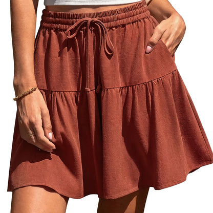 Women's Linen Blend Wide Leg Flowy Culotte Shorts Drawstring Loose Fit Summer Casual Lightweight Comfy Vacation Wear