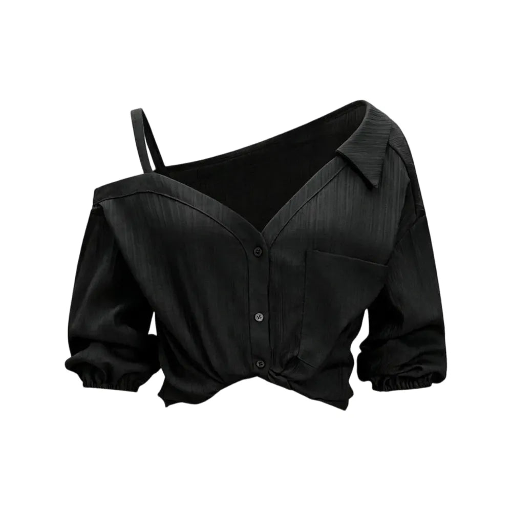 Spring Summer Asymmetric Cold Shoulder Blouse Women