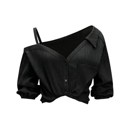 Spring Summer Asymmetric Cold Shoulder Blouse Women