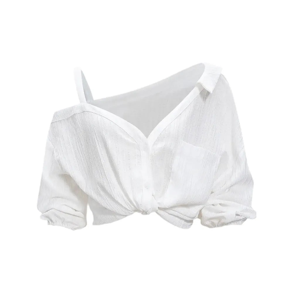 Spring Summer Asymmetric Cold Shoulder Blouse Women
