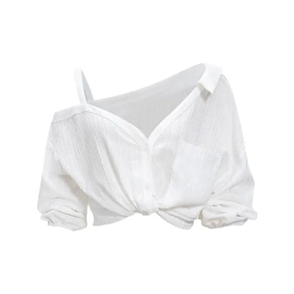 Spring Summer Asymmetric Cold Shoulder Blouse Women
