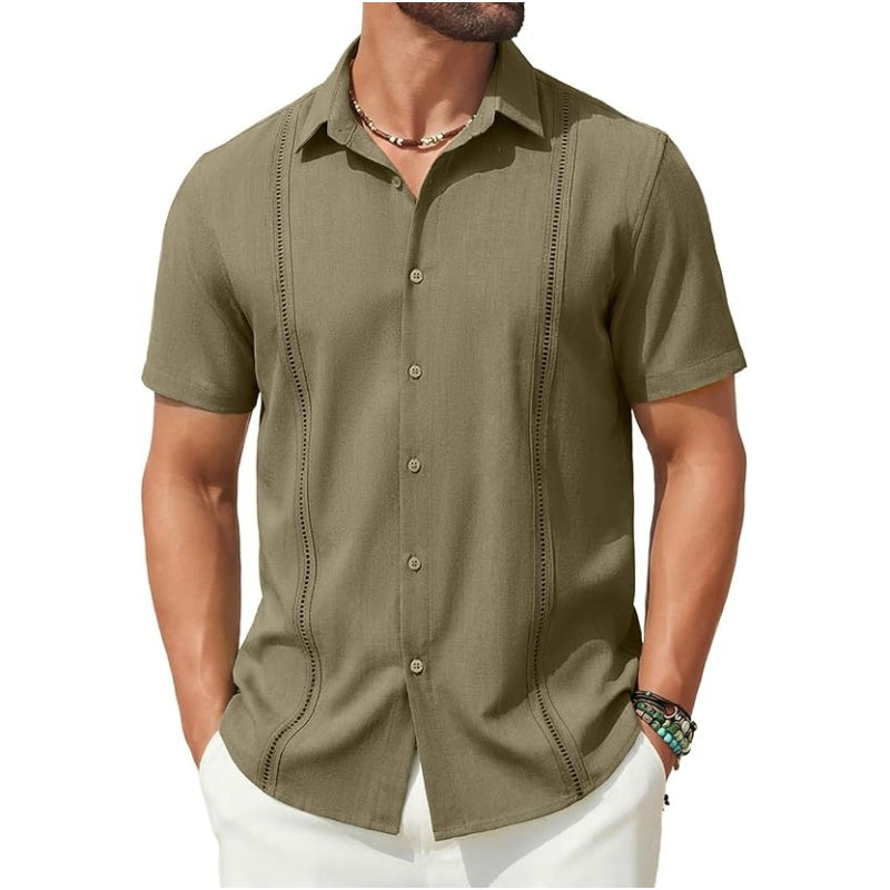 This Week's Special Price💥Men's Cuban Guayabera Shirt Short Sleeve V-Neck