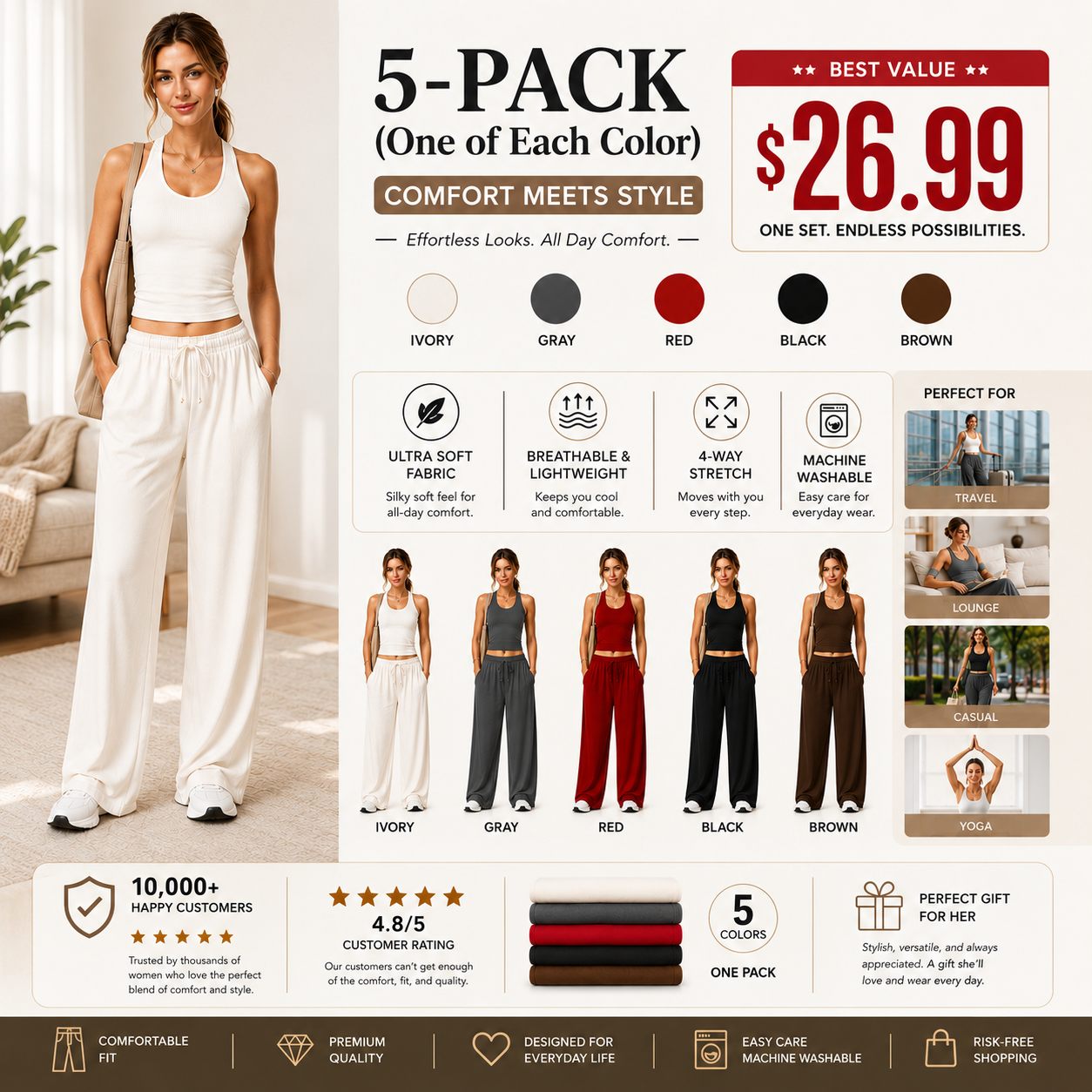 🔥50% OFF & Free Shipping🔥 Two-Piece Halter & Wide-Leg Set 🌴✨ – Drawstring, Pockets, 5 Colours S-3XL