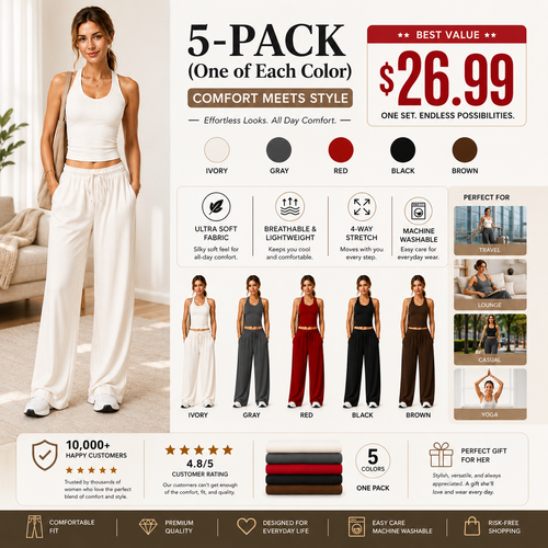 🔥50% OFF & Free Shipping🔥 Two-Piece Halter & Wide-Leg Set 🌴✨ – Drawstring, Pockets, 5 Colours S-3XL