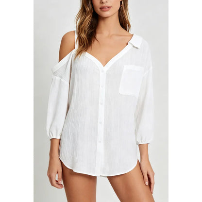Spring Summer Asymmetric Cold Shoulder Blouse Women