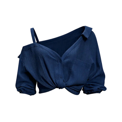 Spring Summer Asymmetric Cold Shoulder Blouse Women