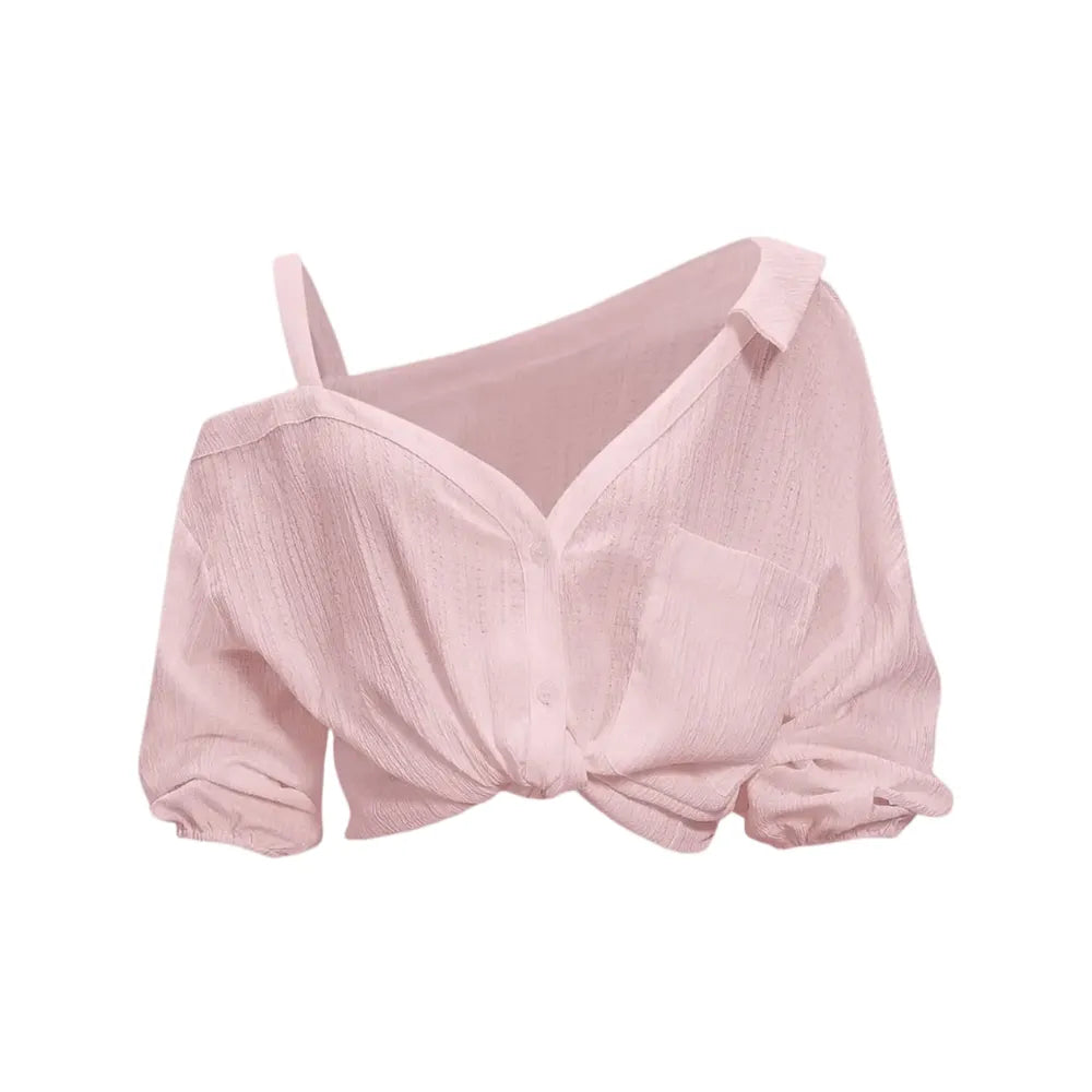 Spring Summer Asymmetric Cold Shoulder Blouse Women