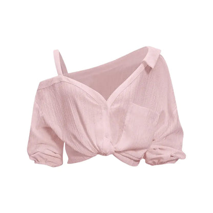 Spring Summer Asymmetric Cold Shoulder Blouse Women