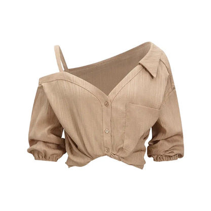 Spring Summer Asymmetric Cold Shoulder Blouse Women