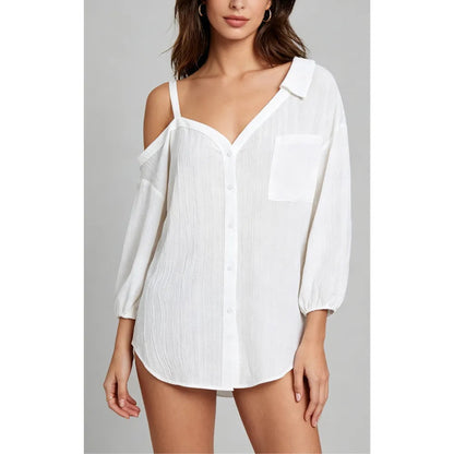 Spring Summer Asymmetric Cold Shoulder Blouse Women
