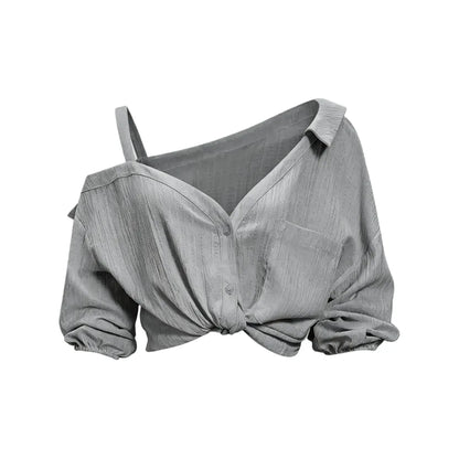 Spring Summer Asymmetric Cold Shoulder Blouse Women