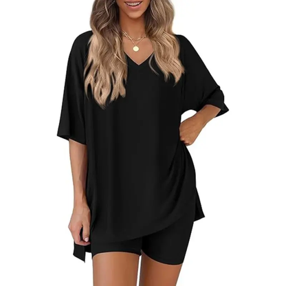 Women's Summer 2 Piece Lounge Set Oversized T-Shirt & Biker Shorts