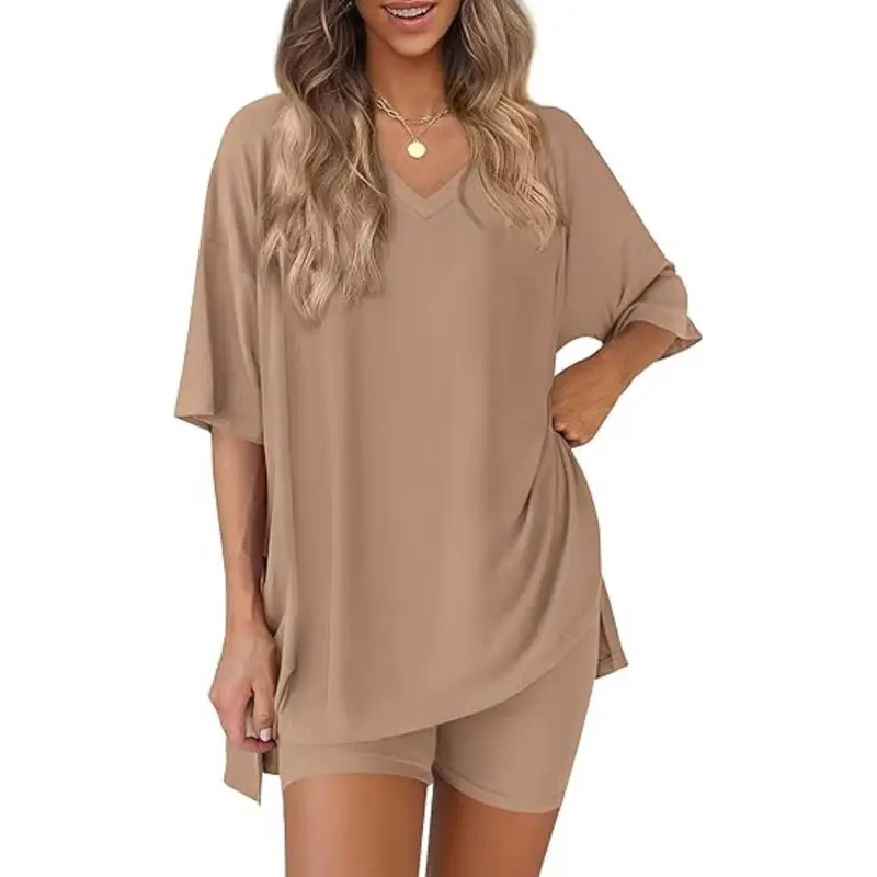 Women's Summer 2 Piece Lounge Set Oversized T-Shirt & Biker Shorts