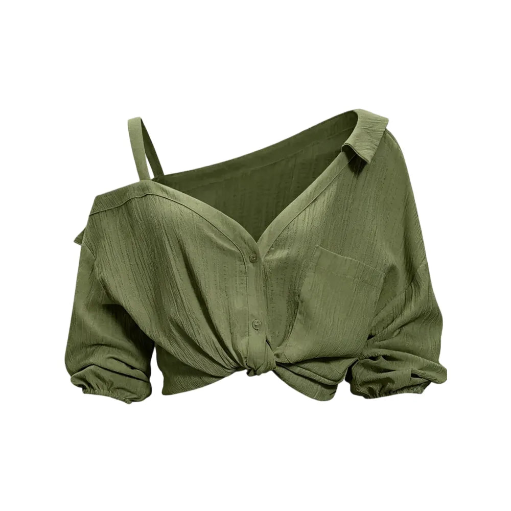 Spring Summer Asymmetric Cold Shoulder Blouse Women
