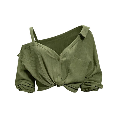 Spring Summer Asymmetric Cold Shoulder Blouse Women