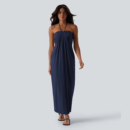 Halter Tie Back Maxi Dress with Pockets