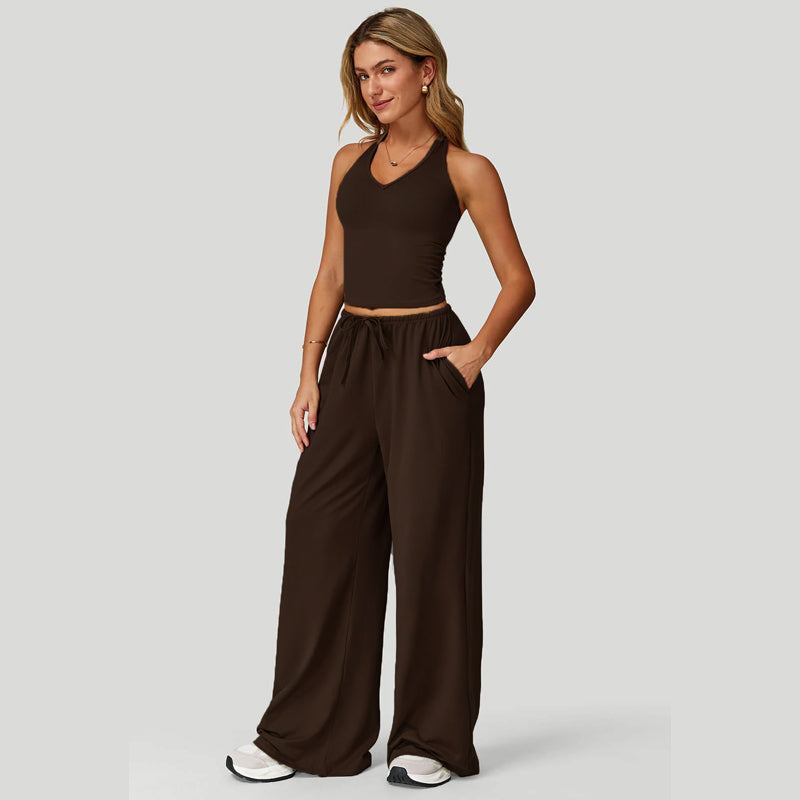 🔥50% OFF & Free Shipping🔥 Two-Piece Halter & Wide-Leg Set 🌴✨ – Drawstring, Pockets, 5 Colours S-3XL