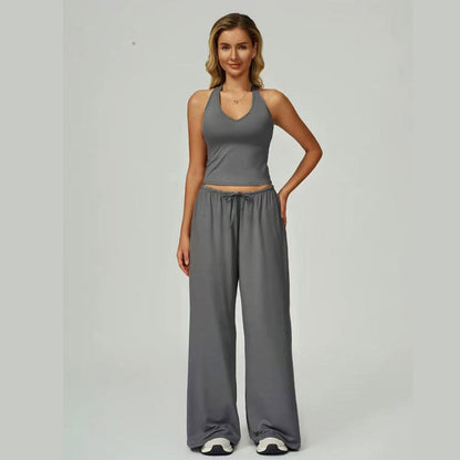 🔥50% OFF & Free Shipping🔥 Two-Piece Halter & Wide-Leg Set 🌴✨ – Drawstring, Pockets, 5 Colours S-3XL