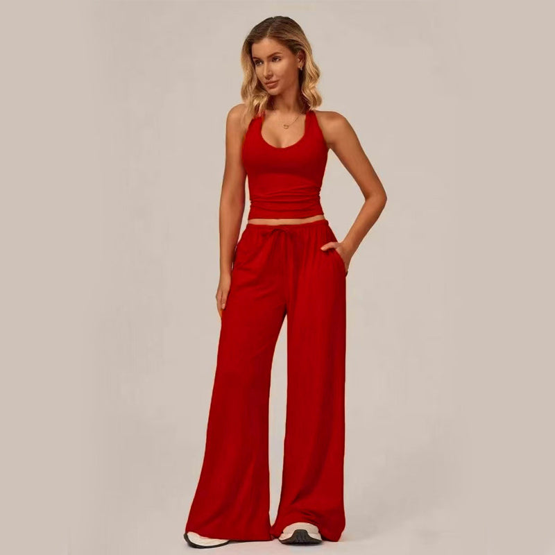 🔥50% OFF & Free Shipping🔥 Two-Piece Halter & Wide-Leg Set 🌴✨ – Drawstring, Pockets, 5 Colours S-3XL