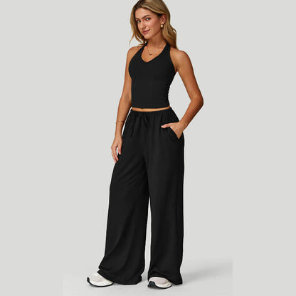 🔥50% OFF & Free Shipping🔥 Two-Piece Halter & Wide-Leg Set 🌴✨ – Drawstring, Pockets, 5 Colours S-3XL