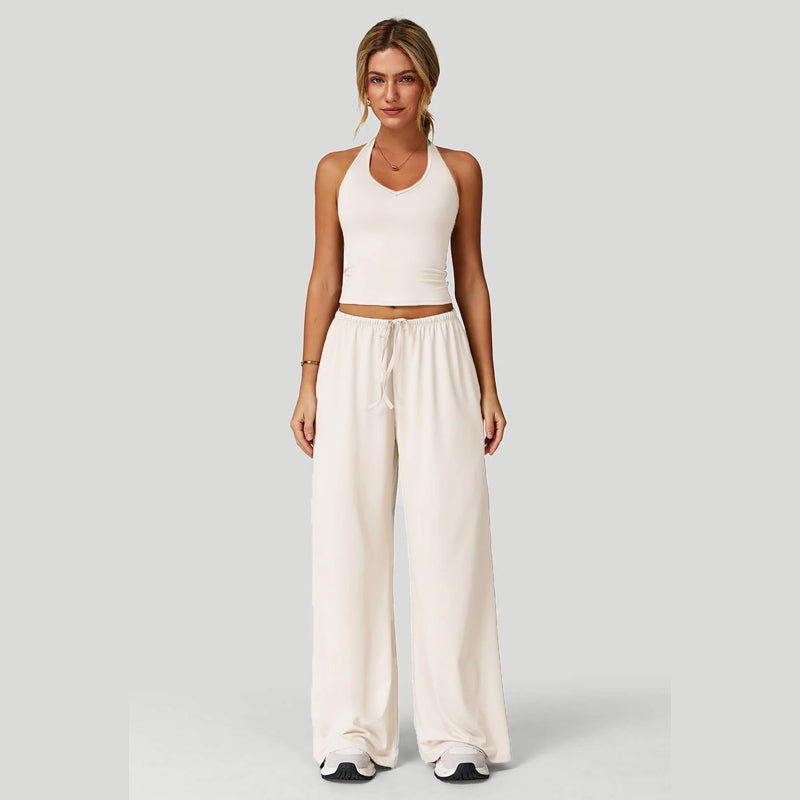 🔥50% OFF & Free Shipping🔥 Two-Piece Halter & Wide-Leg Set 🌴✨ – Drawstring, Pockets, 5 Colours S-3XL