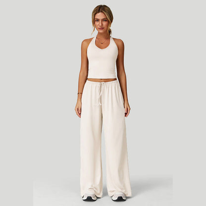 🔥50% OFF & Free Shipping🔥 Two-Piece Halter & Wide-Leg Set 🌴✨ – Drawstring, Pockets, 5 Colours S-3XL