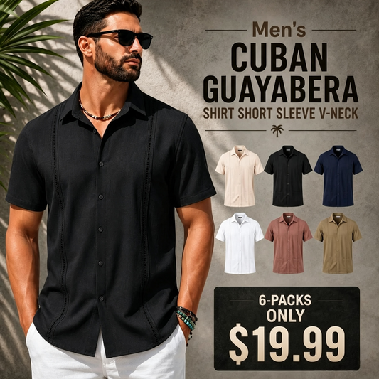 This Week's Special Price💥Men's Cuban Guayabera Shirt Short Sleeve V-Neck