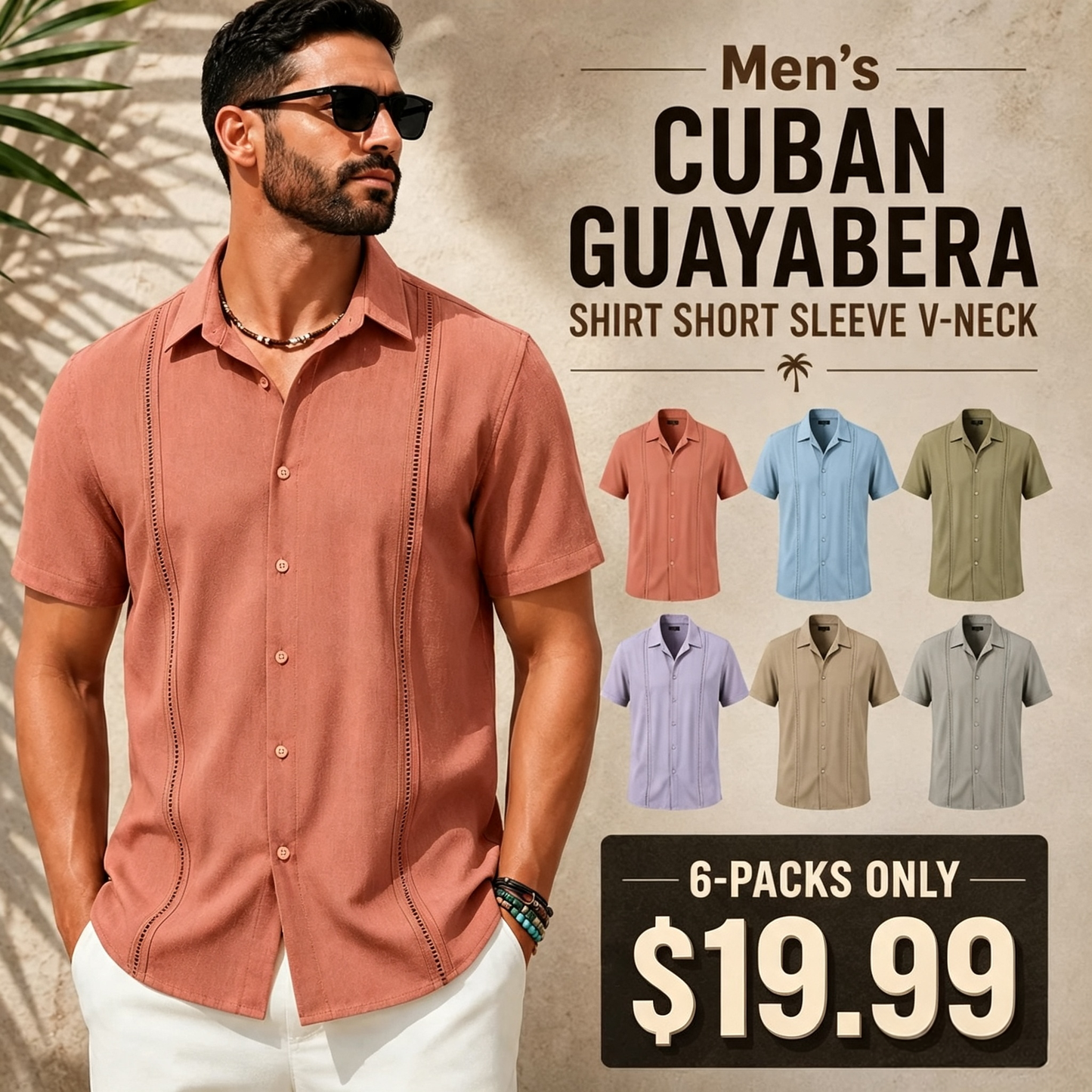 This Week's Special Price💥Men's Cuban Guayabera Shirt Short Sleeve V-Neck