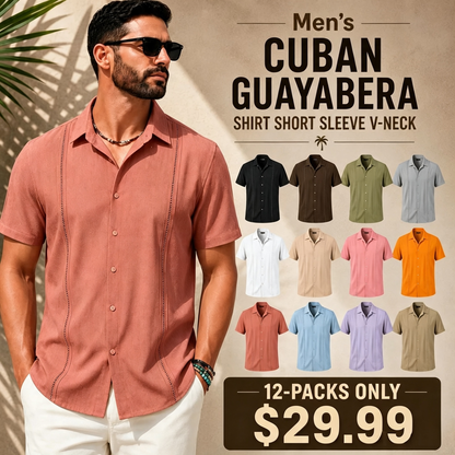 This Week's Special Price💥Men's Cuban Guayabera Shirt Short Sleeve V-Neck
